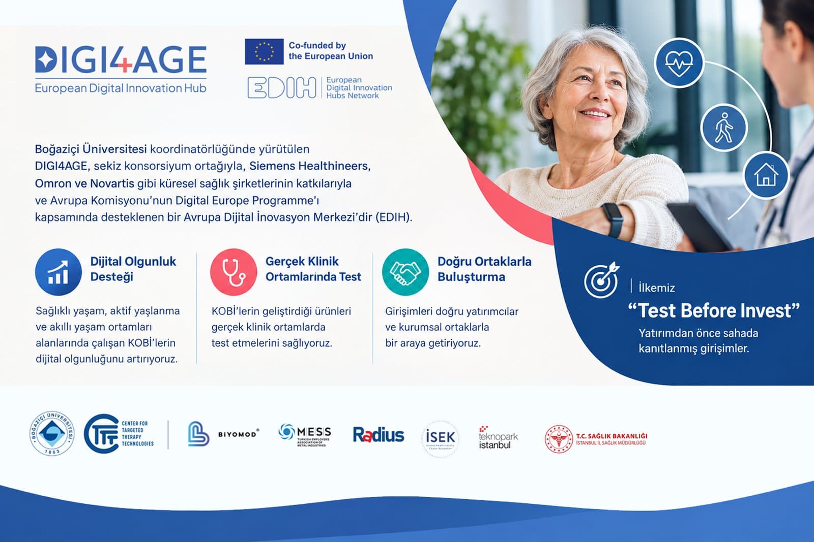 DIGI4AGE overview: European Digital Innovation Hub, digital maturity support, testing in real clinical settings, matchmaking with the right partners and consortium partners